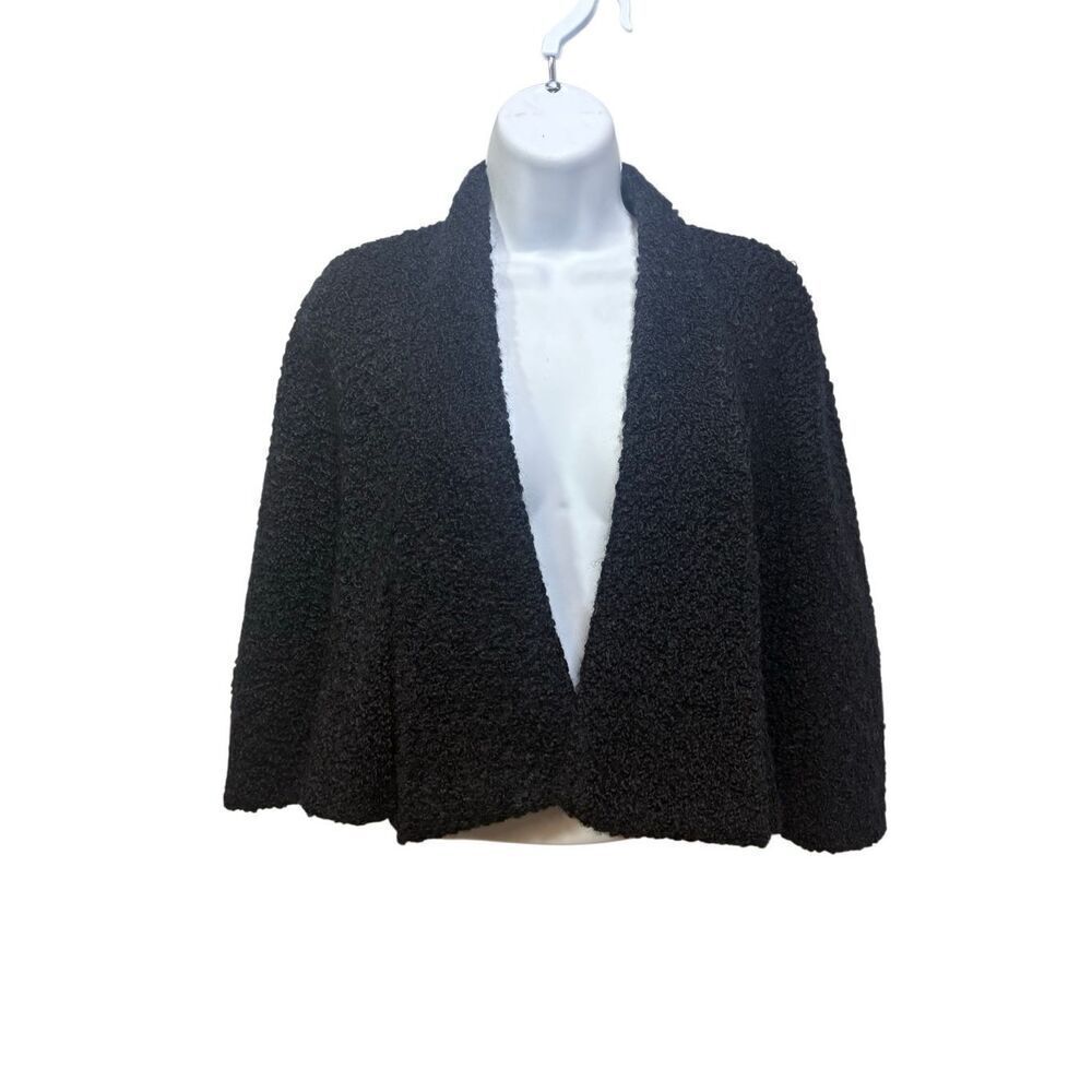 Boucle Open Front Women One Size Black Cardigan Textured Cropped Cozy Layer